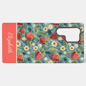Schattige Strawberry Design met aangepaste naam Samsung Galaxy Hoesje (Achterkant horizontaal)