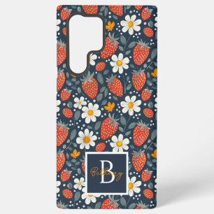 Schattige Strawberry Design met aangepaste naam Samsung Galaxy Hoesje