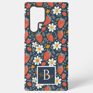 Schattige Strawberry Design met aangepaste naam Samsung Galaxy Hoesje