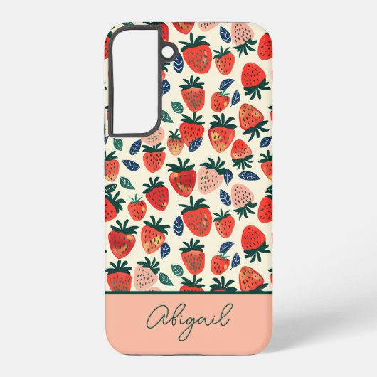 Schattige Strawberry Design met aangepaste naam Samsung Galaxy Hoesje (Achterkant)