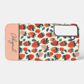 Schattige Strawberry Design met aangepaste naam Samsung Galaxy Hoesje (Achterkant horizontaal)