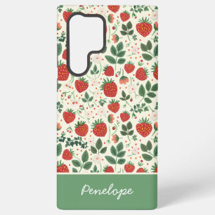 Schattige Strawberry Design met aangepaste naam Samsung Galaxy Hoesje