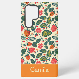 Schattige Strawberry Design met aangepaste naam Samsung Galaxy Hoesje