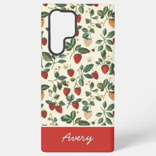 Schattige Strawberry Design met aangepaste naam Samsung Galaxy Hoesje