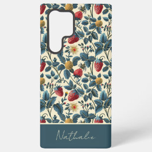 Schattige Strawberry Design met aangepaste naam Samsung Galaxy Hoesje