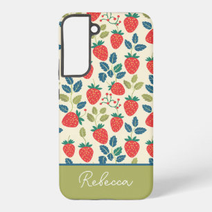 Schattige Strawberry Design met aangepaste naam Samsung Galaxy Hoesje