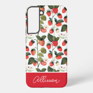 Schattige Strawberry Design met aangepaste naam Samsung Galaxy Hoesje
