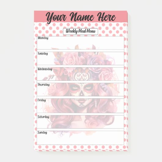 Schattige Sugar Skull Wekelijks Maaltijd Menu Post-it® Notes (Voorkant)