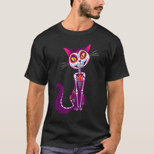 Schattige suikerschedel Mexicaanse kat Halloween d T-shirt