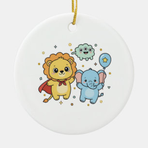 Schattige superheld leeuw en olifant vrienden cart keramisch ornament