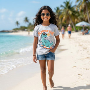 Schattige Surfende Dinosaurus Zomer Vakantie T-shirt