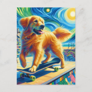 Schattige Surreal Golden Retriever Skateboarden Briefkaart