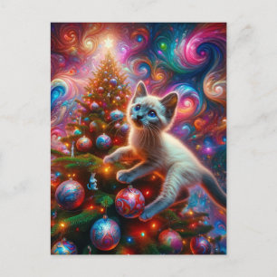 Schattige Surrealistische Siamese Kitten Christmas Briefkaart