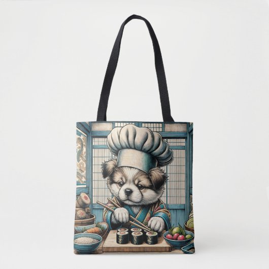 Schattige Sushi Chef Puppy Draagtas (Voorkant)
