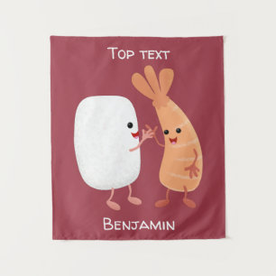 Schattige sushi rijst garnaal vrienden cartoon  wandkleed