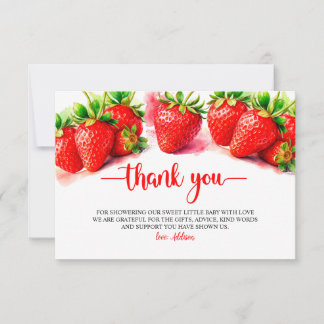 Schattige & Sweet Strawberry Baby shower Bedankkaart