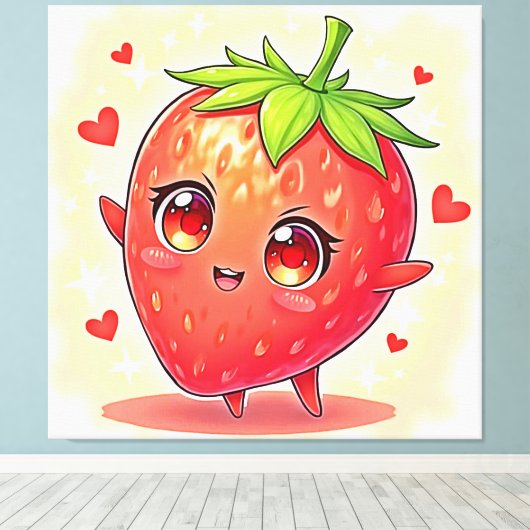 Schattige Sweet Strawberry Bliss Canvas Afdruk (Insitu (Houten vloer))
