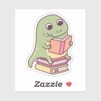 Schattige T-rex dinosaurus leest een boek Sticker