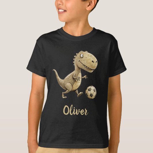 Schattige T-Rex Speelt Voetbal Gepersonaliseerd T-shirt (Voorkant)