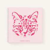 Schattige Tabby Cat Face Roze en Rood Notitieboek (Voorkant)
