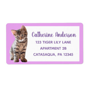 Schattige Tabby Cat Kitten Lavendel Groot Etiket