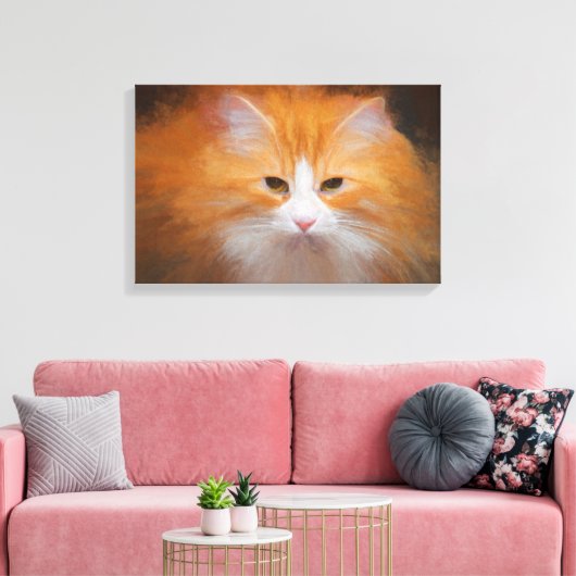 Schattige Tabby Cat Sinaasappel Wit Fluffy Mooi Canvas Afdruk (Insitu (Woonkamer))