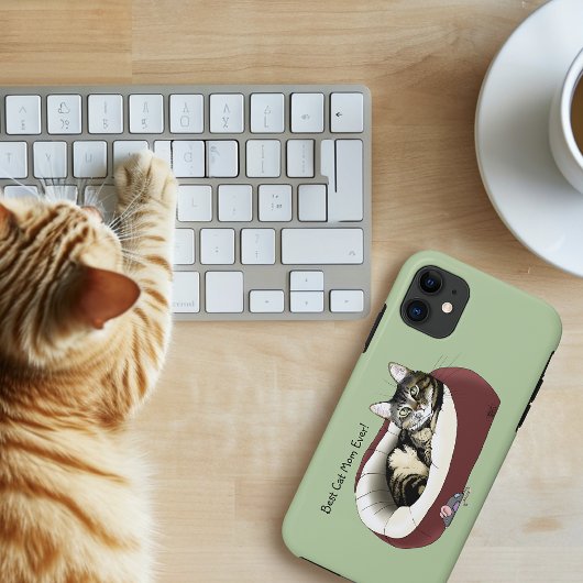 Schattige tabby kat groene Moederdag Case-Mate iPhone Case