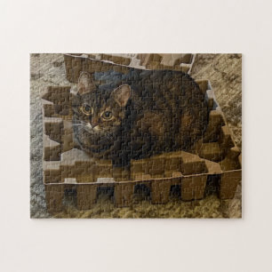 Schattige tabby kat in stofzuiger inzetstuk doos p legpuzzel