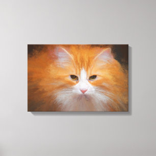 Schattige Tabby Kat Oranje Witte Pluizige Mooie Canvas Afdruk