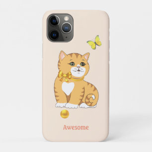 Schattige tabby poes kat op lichtbeige iPhone 11 pro hoesje