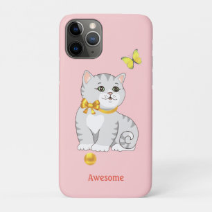 Schattige tabby poes kat op lichtroze iPhone 11 pro hoesje