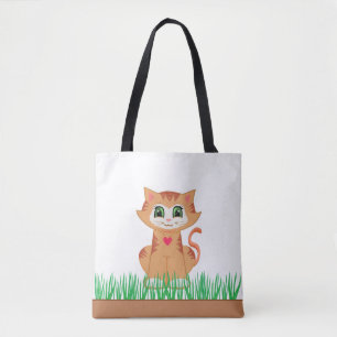 Schattige Tabby Poes Kitten & Grasplanten Draagtas