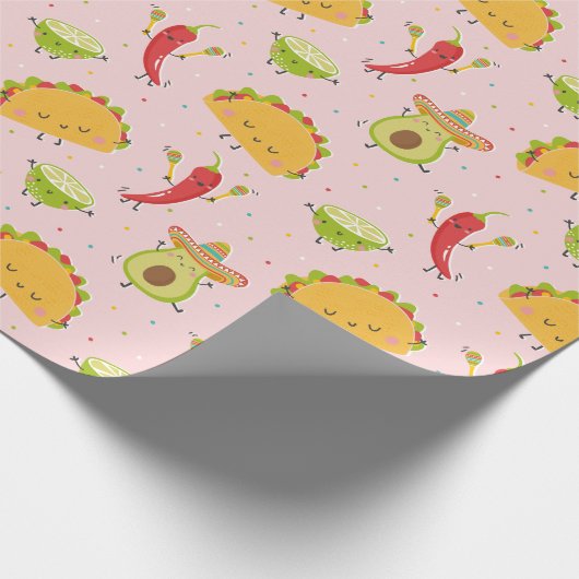 Schattige Taco's Avocado Chili Limoen Party Roze Cadeaupapier (Hoek)