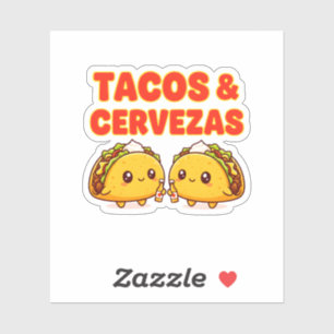 Schattige Tacos & Cervezas Feest Cartooneske Ontwe Sticker