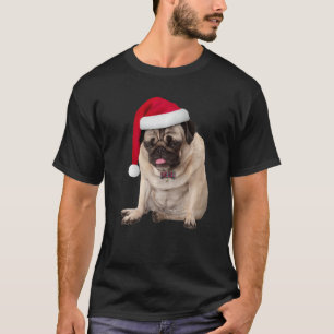 Schattige Tan Pug Kerstman Hoed Geruite Vlinderdas T-shirt