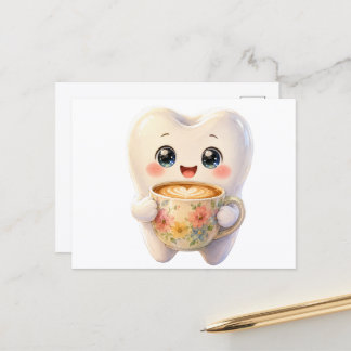 Schattige Tandarts Coffieliefhebber Kawaii Karakte Briefkaart