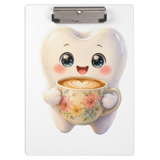 Schattige Tandarts Koffie Liefhebber Kawaii Karakt Klembord