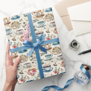 Schattige Tea Party Tegelpatroon Cadeaupapier