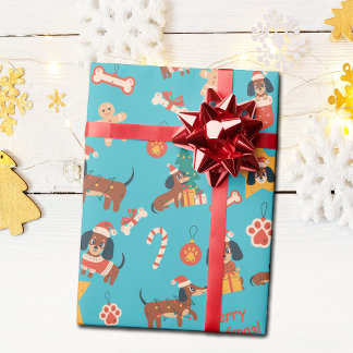 Schattige Teal Kerst Kortharige Hond Fijne Woefmas Cadeaupapier