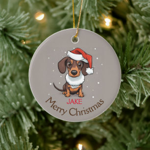 Schattige teckel in Santa Hat Kerstversiering Keramisch Ornament