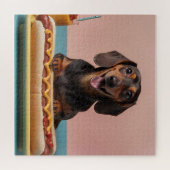 Schattige teckel met hotdog legpuzzel (Horizontaal)