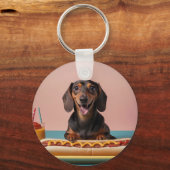 Schattige teckel met hotdog sleutelhanger (Achterkant)