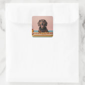 Schattige teckel met hotdog vierkante sticker (Tas)