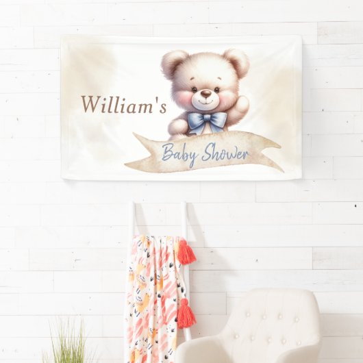 Schattige Teddy Bear Baby shower Waterverf Rustiek Spandoek (Insitu)
