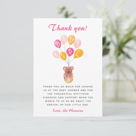 Schattige Teddy Bear Balloon Baby shower Dank u Bedankkaart (Staand voorkant)
