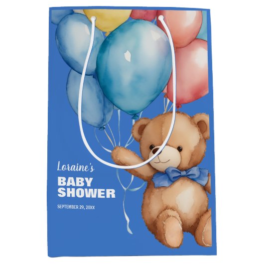 Schattige Teddy Bear Blauw Baby shower Medium Cadeauzakje (Voorkant)