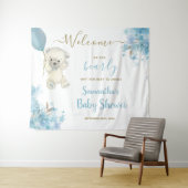 Schattige Teddy Bear Boy Baby shower Welkomstbord Wandkleed (In Situ (horizontaal))