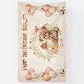Schattige Teddy Bear Herfst Meisje Verjaardagsbann Spandoek (Verticaal)