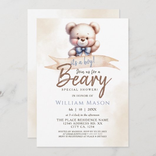 Schattige Teddy Bear I's a Boy Baby shower Waterve Kaart (Voorkant / Achterkant)