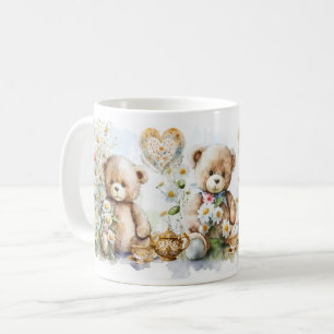 Schattige Teddy Bear Tea Party Bloemen Mok